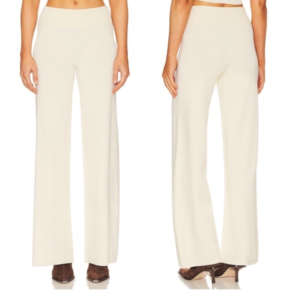 NWOT House of Harlow 1960 Ribbed Knit Pull On Wide Leg Pants Cream Medium - Picture 1 of 8